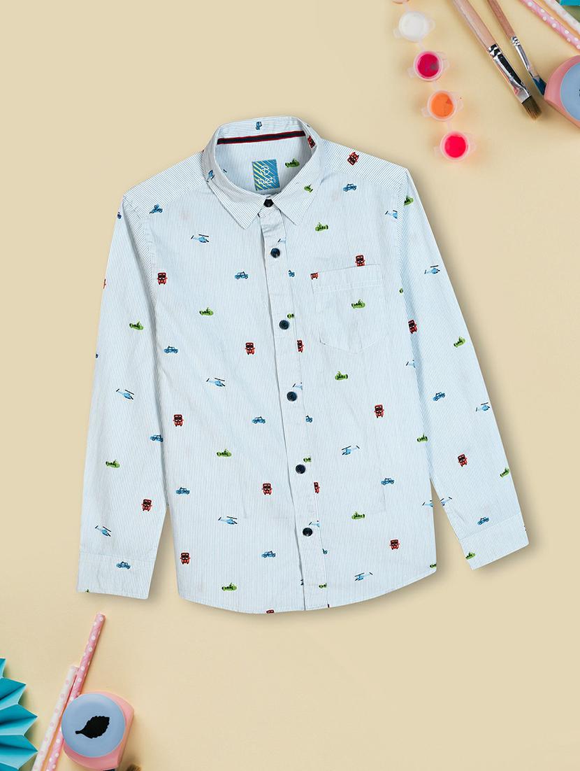 light blue & white printed cotton shirt - 20595456 - Zoom Image - 0