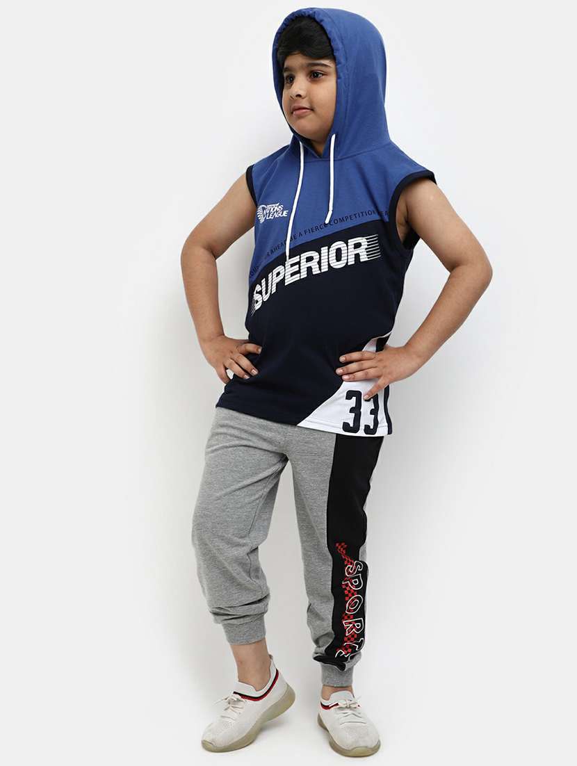 boys grey & black cotton joggers - 20595474 -  Standard Image - 3