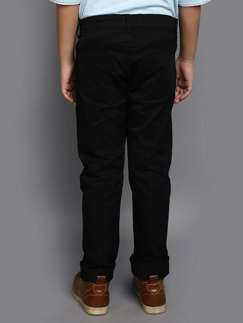 boys solid black chino trousers - 20595491 -  Standard Image - 3