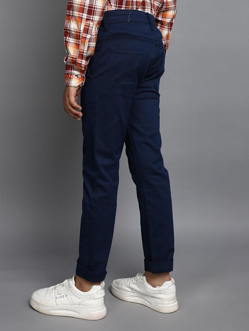 boys blue solid regular chinos - 20595492 - Standard Image - 3