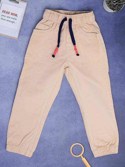 solid beige cotton casual joggers - 20595502 -  Standard Image - 0