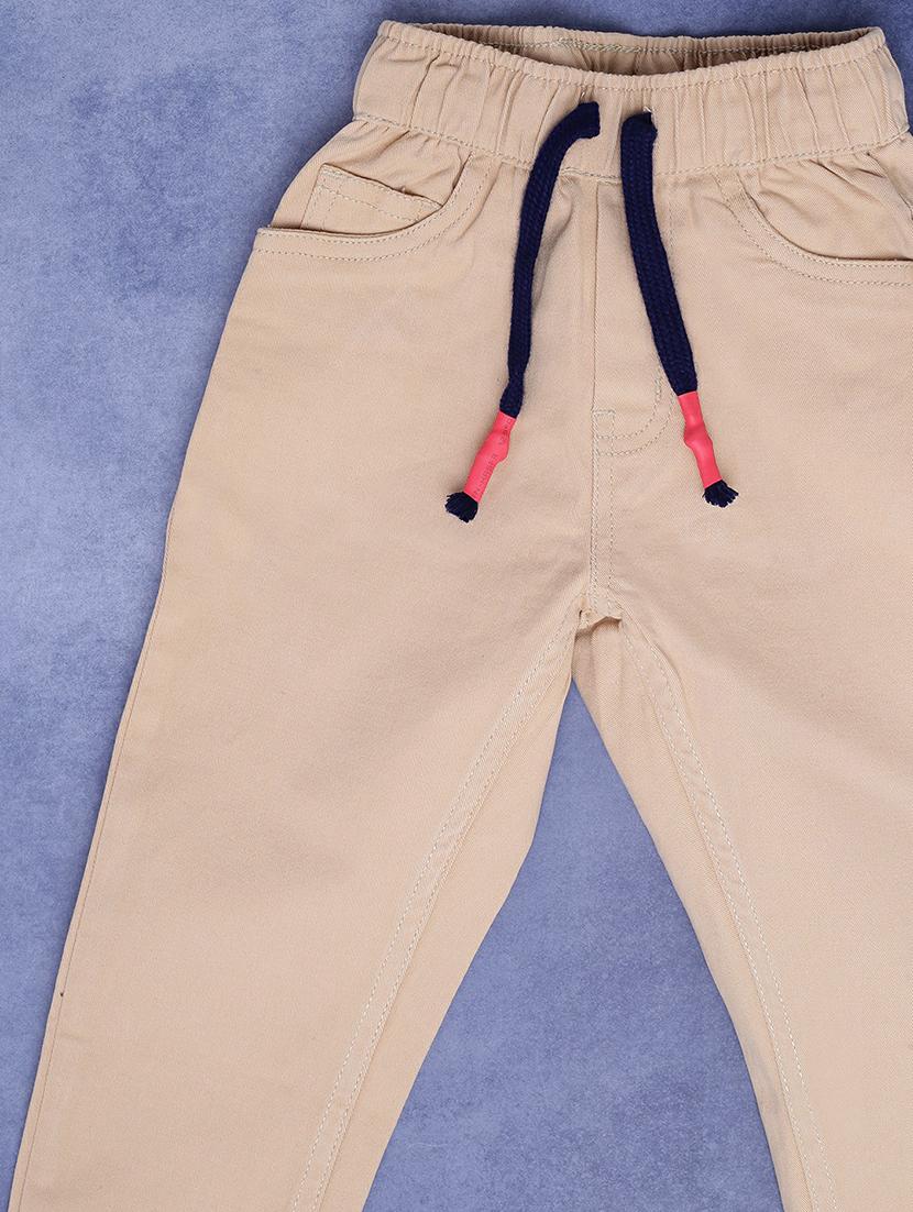 solid beige cotton casual joggers - 20595502 - Standard Image - 3