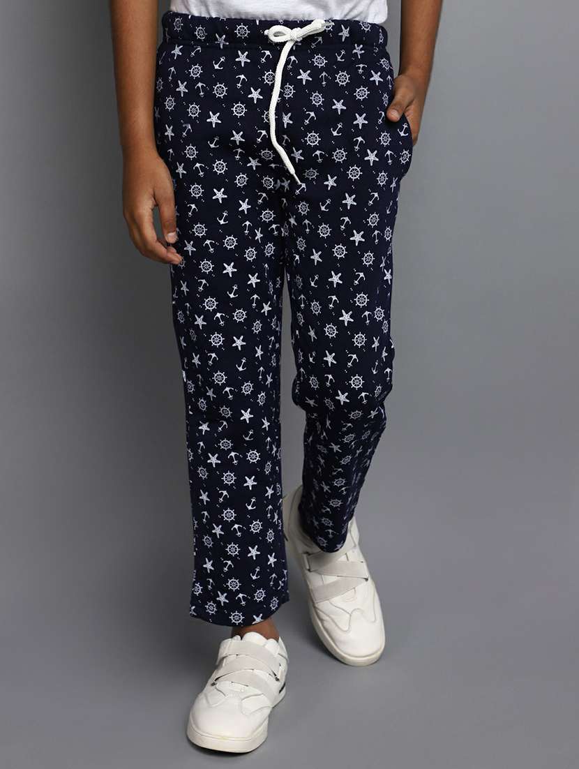 boys blue printed regular trouser
