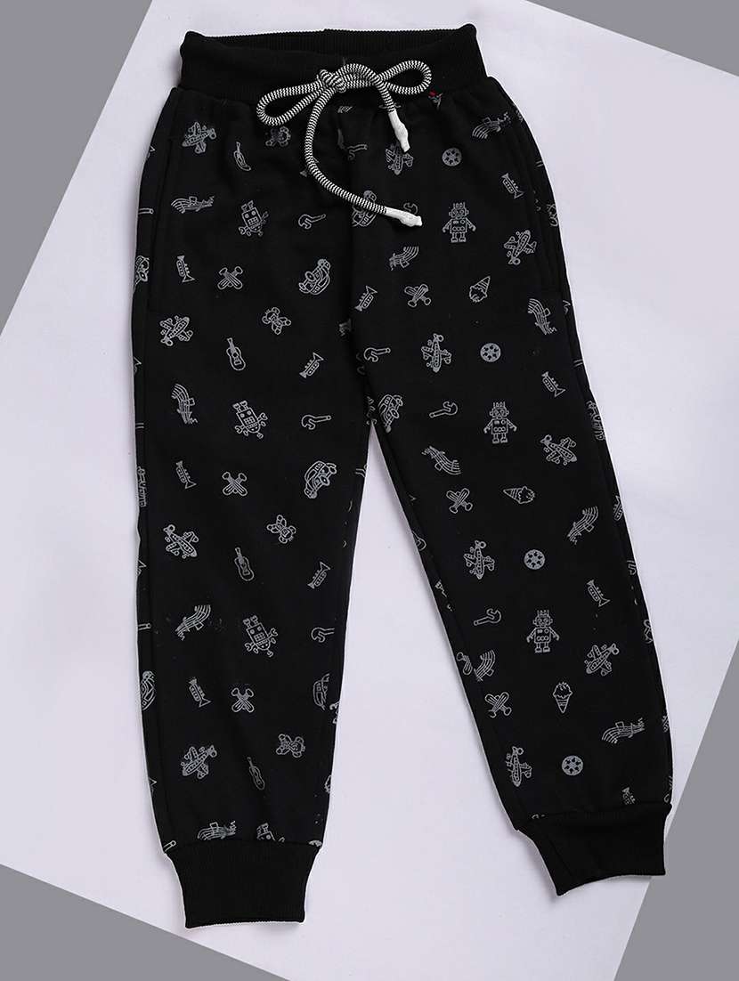 black cotton printed joggers
