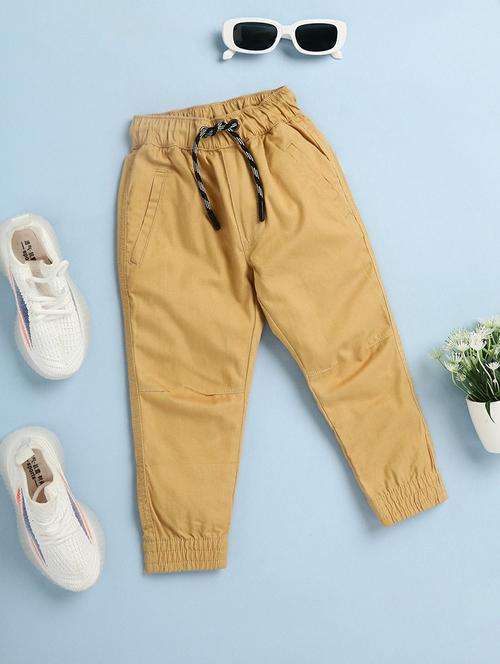 khaki cotton solid joggers - 20595558 - Standard Image - 0