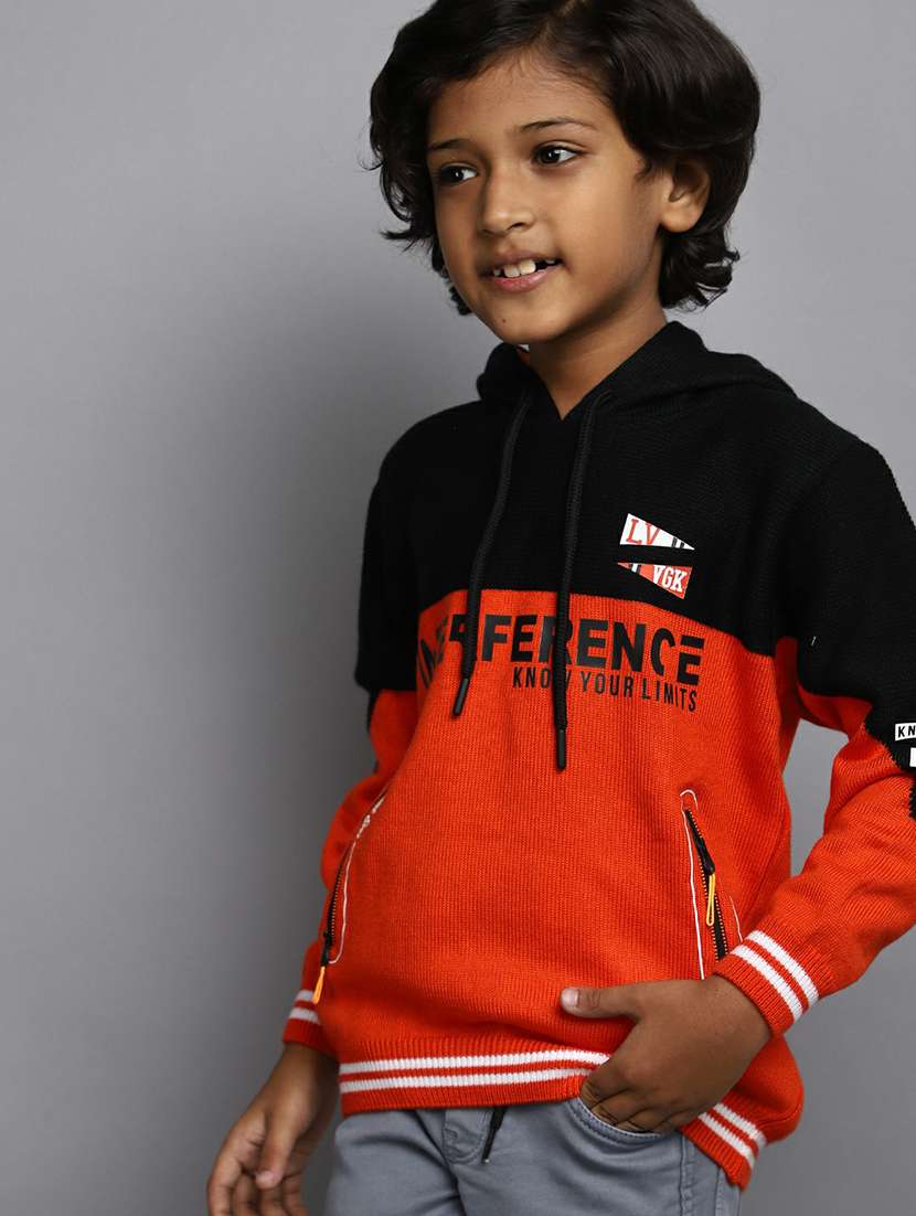 boys orange & black hooded sweater - 20595693 -  Standard Image - 3
