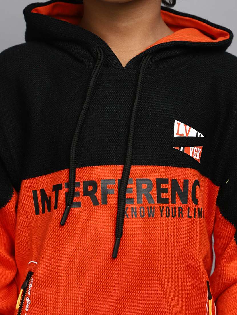 boys orange & black hooded sweater - 20595693 -  Standard Image - 5