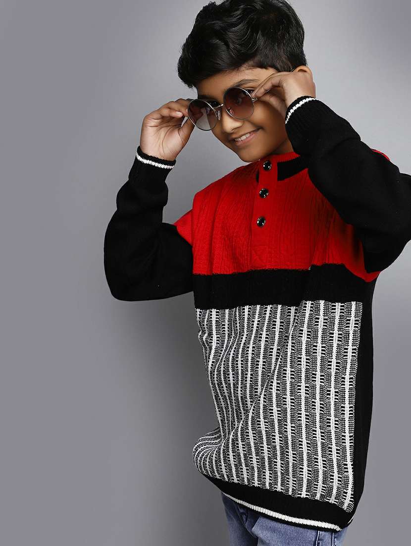 boys self design long sleeve sweater - 20595702 -  Standard Image - 3