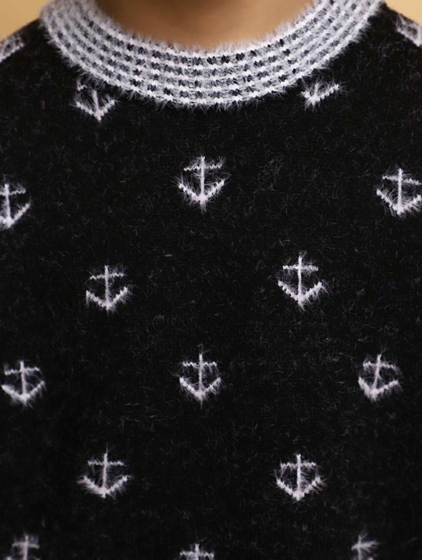 boys black & white self design sweater - 20595705 -  Standard Image - 5