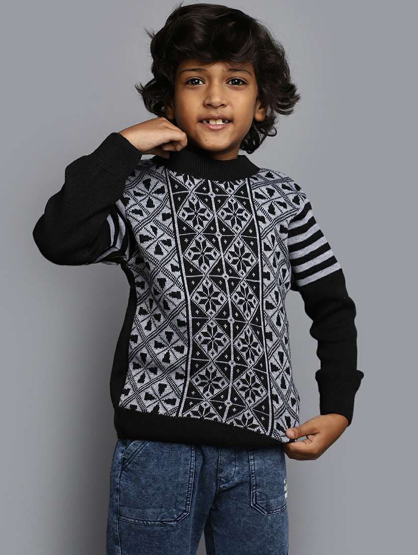 boys black & white jacquard sweater