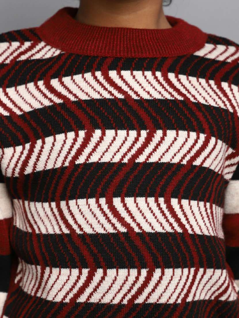 boys maroon striped full sleeve sweater - 20595737 -  Standard Image - 5