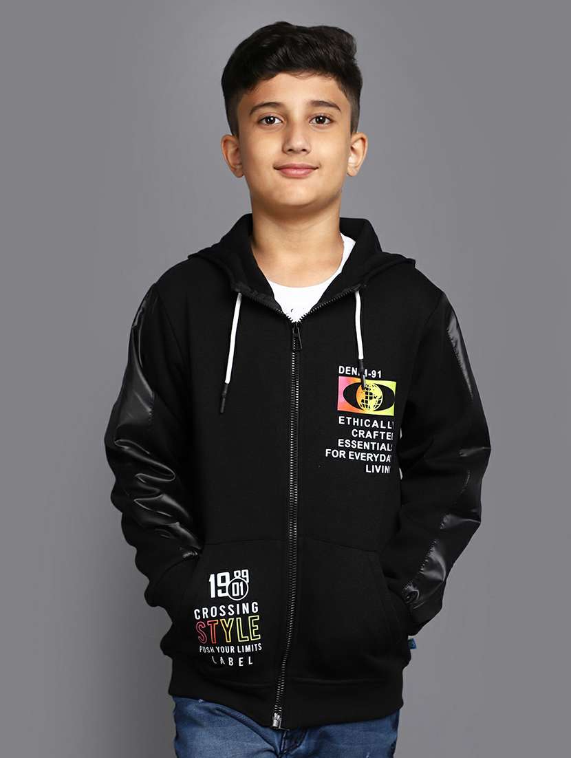 boys black hooded zipper sweatshirt