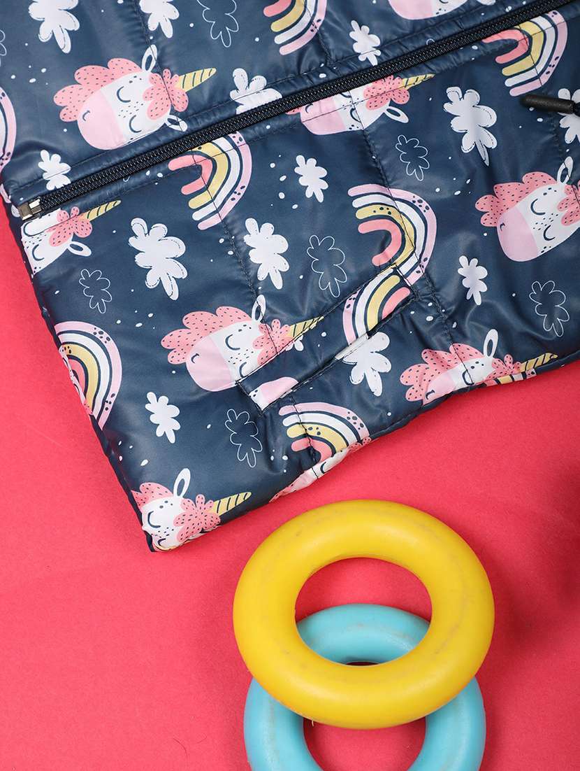 unisex blue printed  full sleeve quilted hooded jacket - 20595897 -  Standard Image - 3