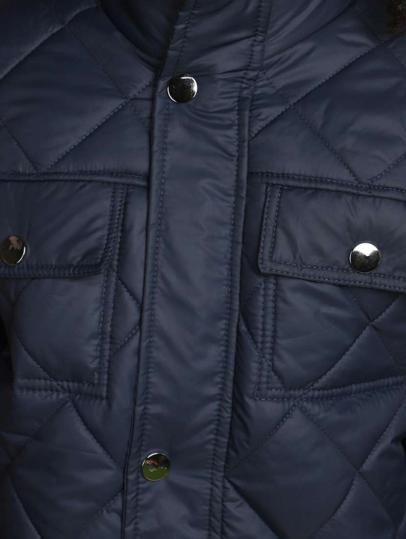 girls navy blue solid quilted jacket - 20595918 - Standard Image - 5