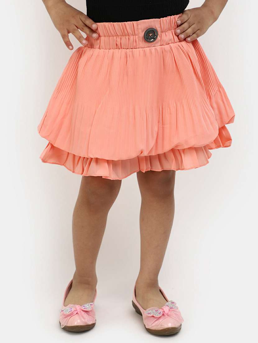 girls coral solid color pleated skirt