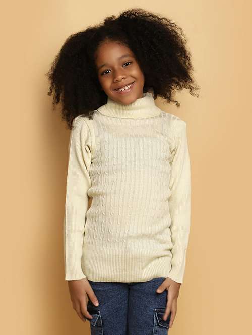 girls light yellow turtle neck sweater - 20595963 -  Standard Image - 0
