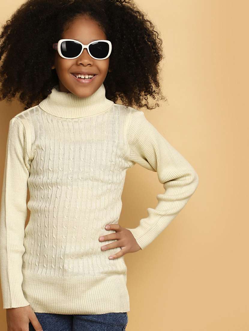 girls light yellow turtle neck sweater - 20595963 -  Standard Image - 3