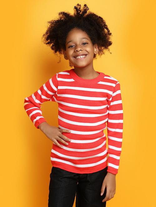 girls coral red & white striped sweater - 20595965 -  Standard Image - 0