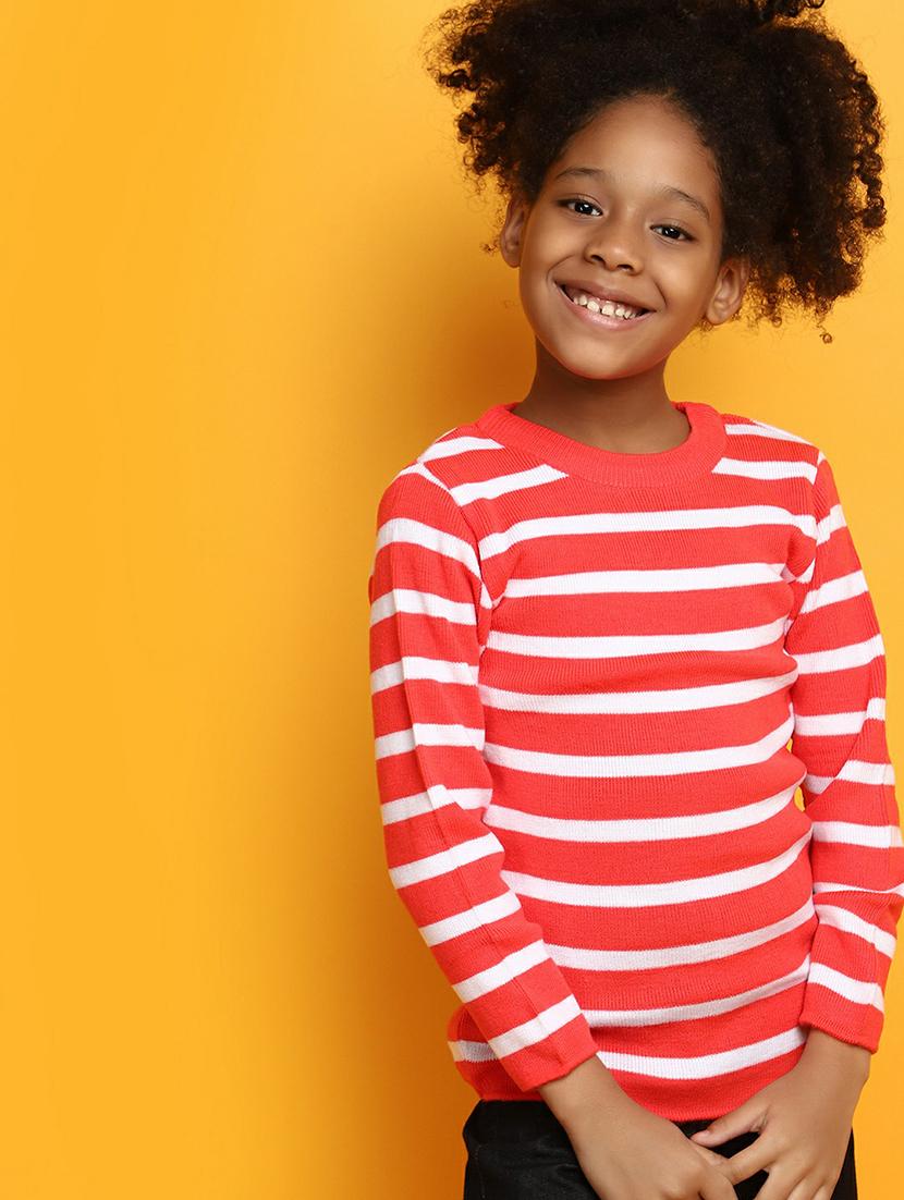 girls coral red & white striped sweater - 20595965 - Standard Image - 3