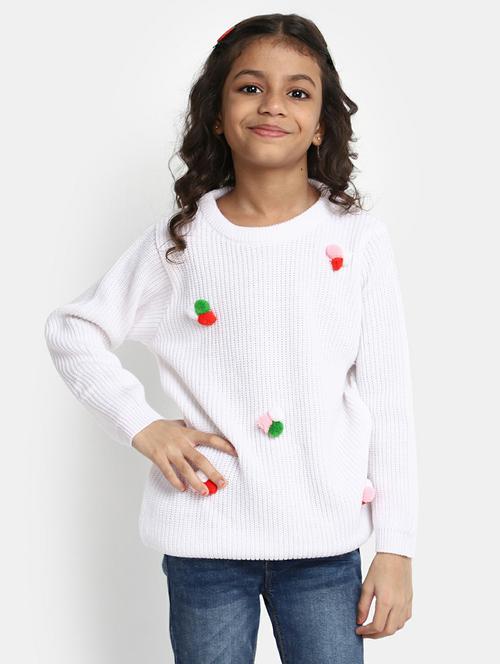 girls white applique detailed sweater - 20595970 - Standard Image - 0