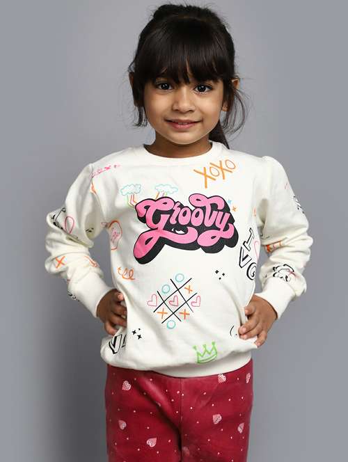 girls off-white printed sweatshirt - 20596037 - Standard Image - 0