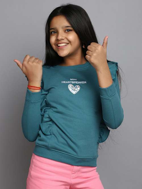 girls teal blue ruffled sweatshirt - 20596039 - Standard Image - 0