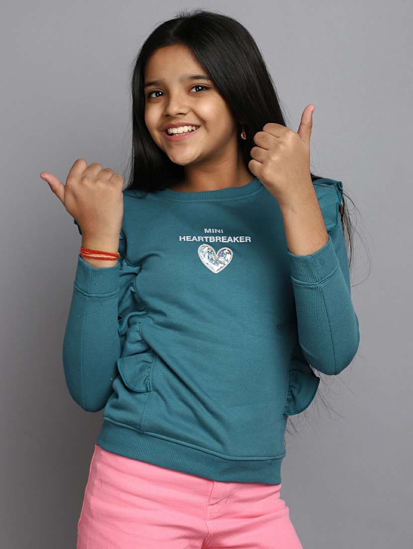 girls teal blue ruffled sweatshirt - 20596039 - Zoom Image - 0