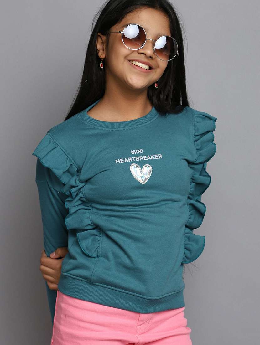 girls teal blue ruffled sweatshirt - 20596039 - Standard Image - 3