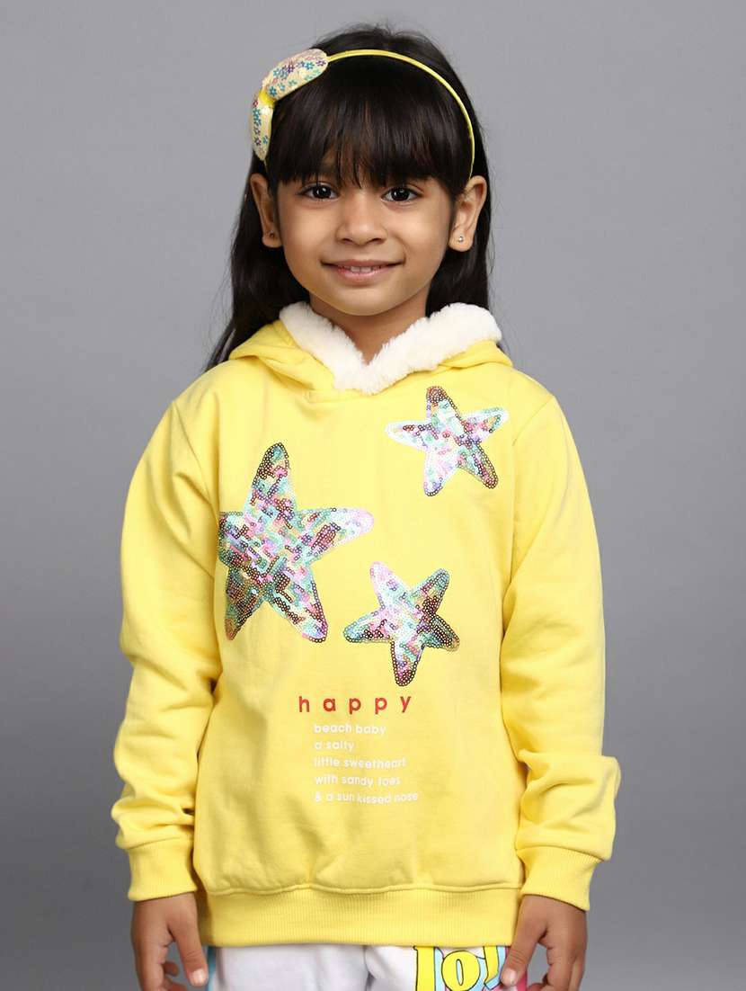 girls yellow sequined hooded sweatshirt - 20596054 -  Zoom Image - 0