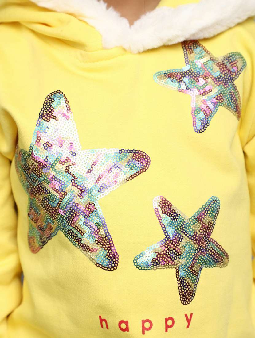 girls yellow sequined hooded sweatshirt - 20596054 - Standard Image - 5