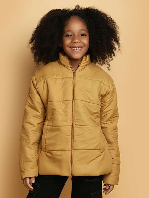 girls gold solid quilted jacket - 20596079 -  Standard Image - 0