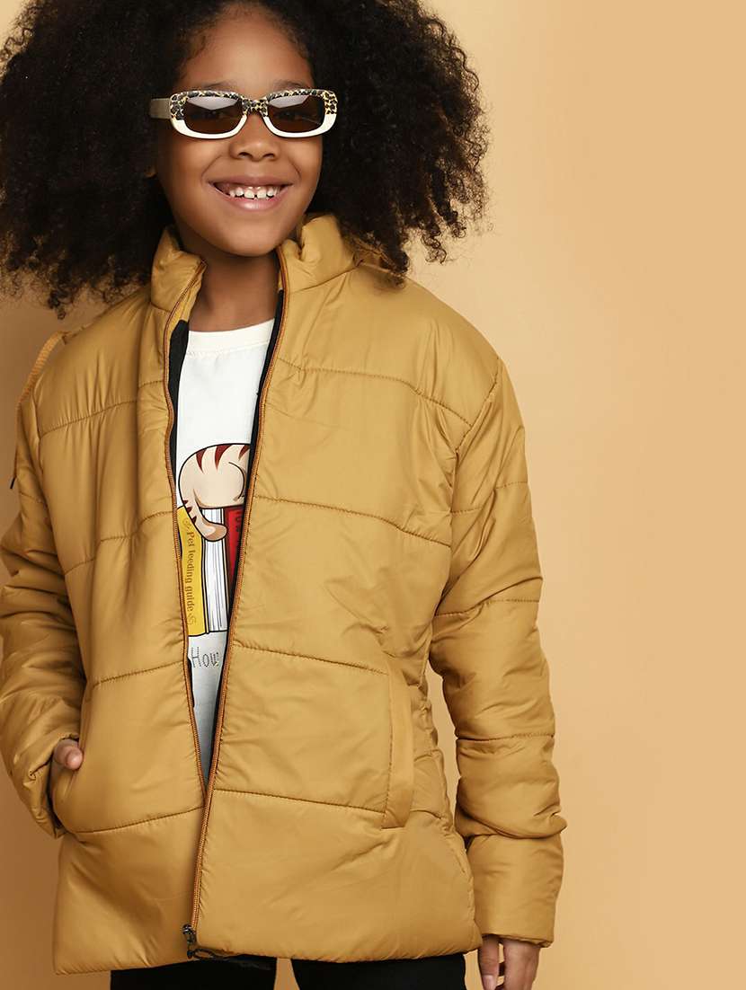 girls gold solid quilted jacket - 20596079 -  Standard Image - 3