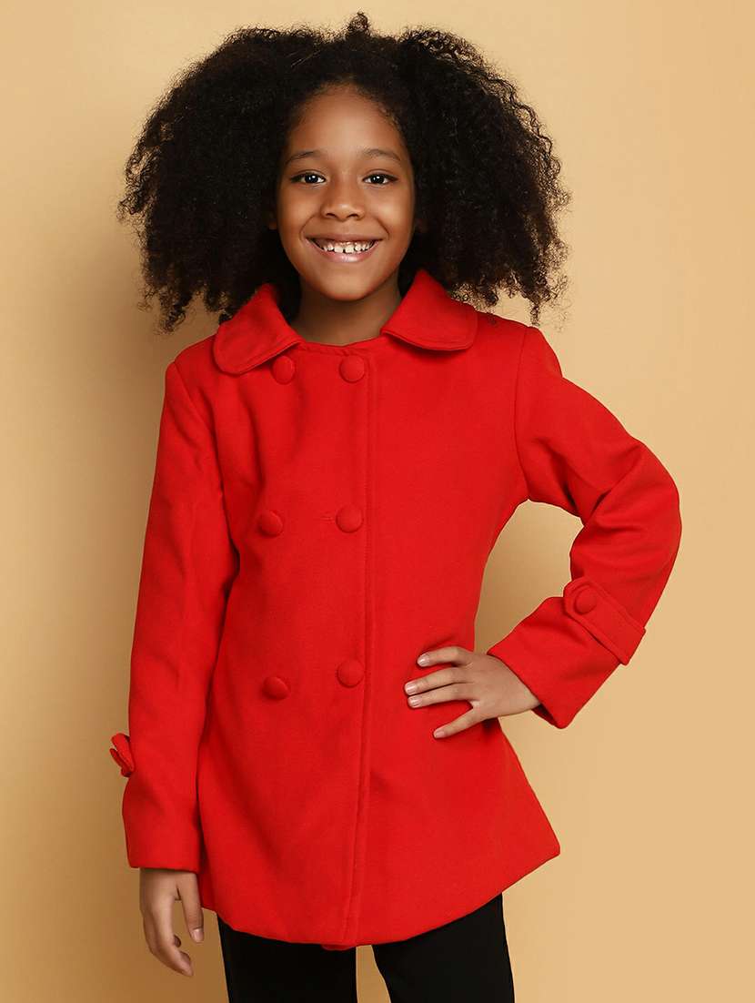 girls red solid jacket