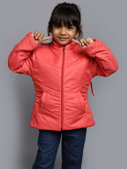 girls orange solid quilted jacket - 20596087 -  Standard Image - 0