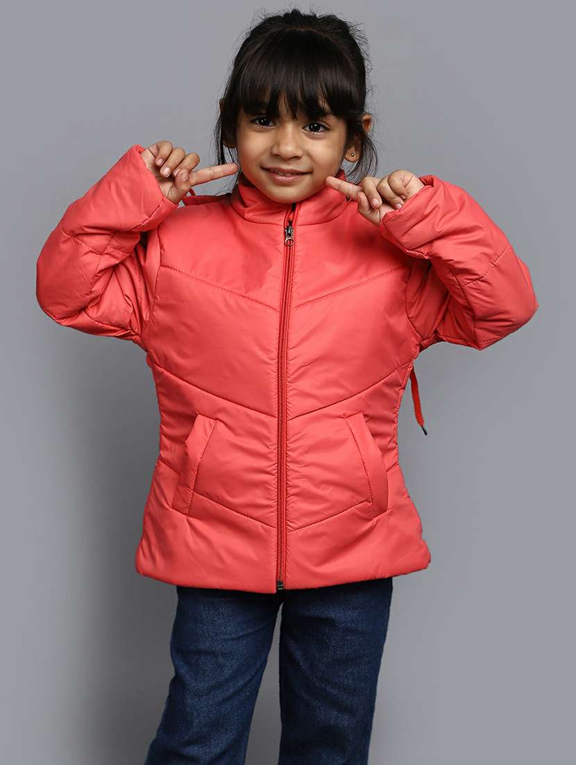 girls orange solid quilted jacket