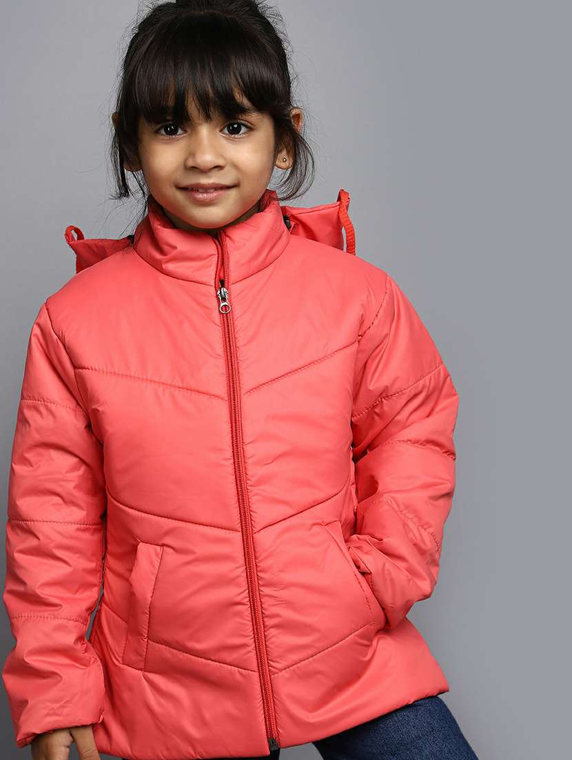 girls orange solid quilted jacket - 20596087 -  Standard Image - 3