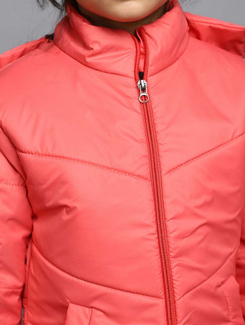 girls orange solid quilted jacket - 20596087 -  Standard Image - 5
