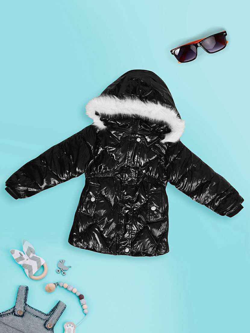 girls black solid quilted jacket