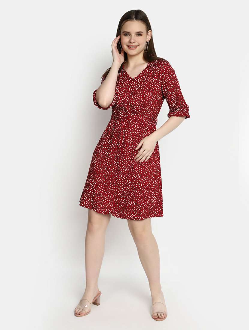 women maroon polka dots printed dress - 20596111 -  Standard Image - 3