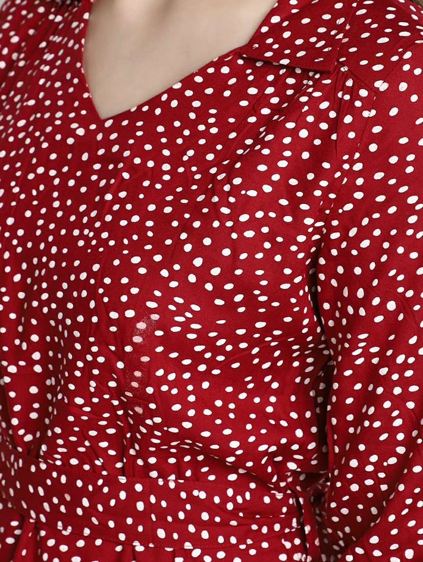 women maroon polka dots printed dress - 20596111 -  Standard Image - 5
