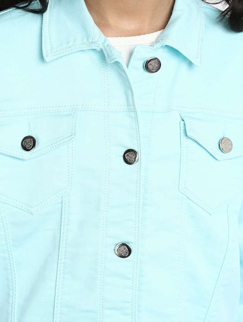 girls blue cotton regular solid jacket - 20596129 - Standard Image - 5