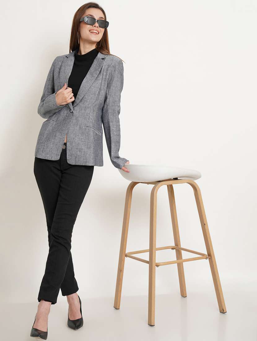 women grey solid formal blazer - 20596143 - Standard Image - 3