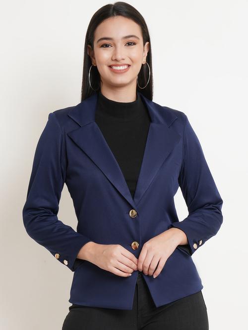 navy blue solid formal blazer - 20596144 -  Standard Image - 0