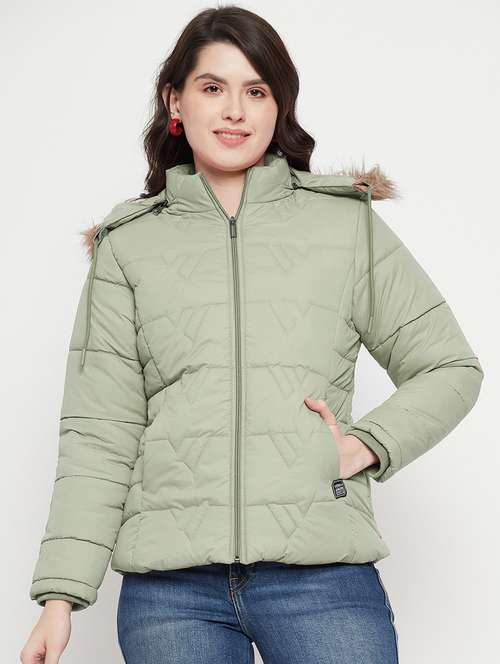women sea green solid quilted jacket - 20596159 -  Standard Image - 0