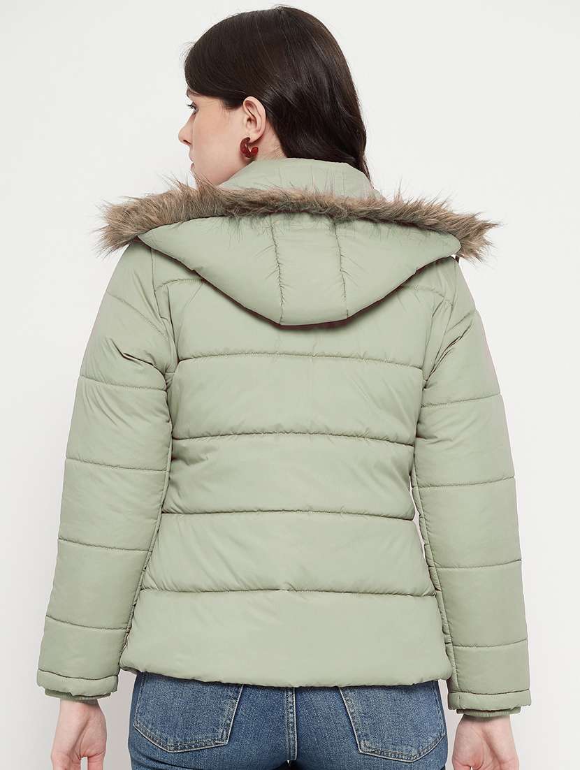 women sea green solid quilted jacket - 20596159 -  Standard Image - 3