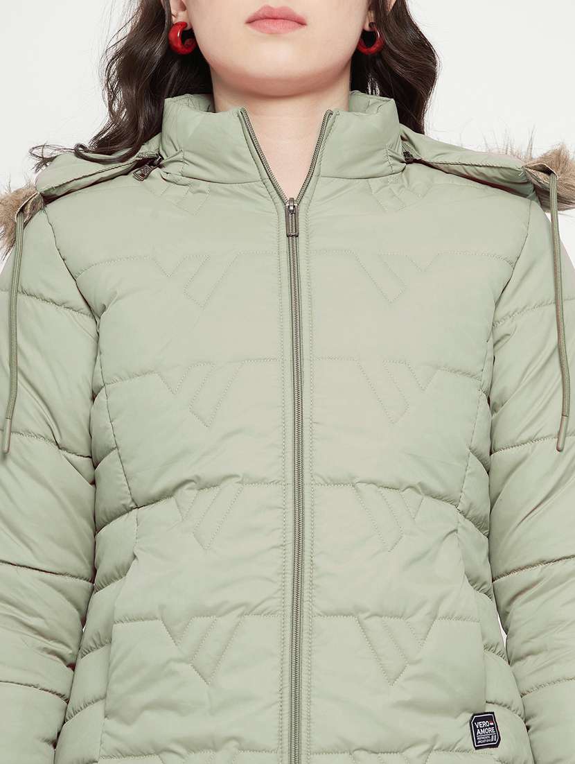 women sea green solid quilted jacket - 20596159 -  Standard Image - 5