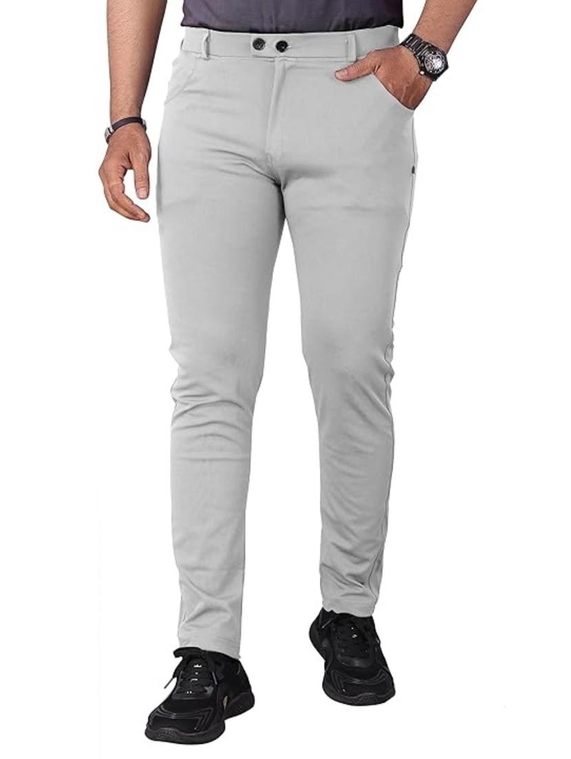 men solid grey flat front casual trouser - 20596668 - Zoom Image - 0