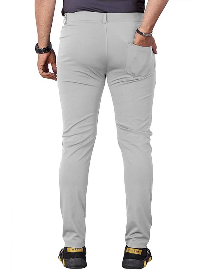 men solid grey flat front casual trouser - 20596668 - Standard Image - 3