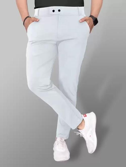 men solid white flat front casual trouser - 20596671 - Standard Image - 0