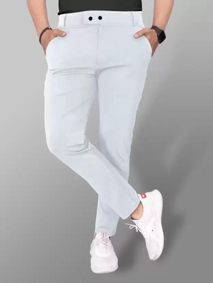 men solid white flat front casual trouser - 20596671 - Zoom Image - 0